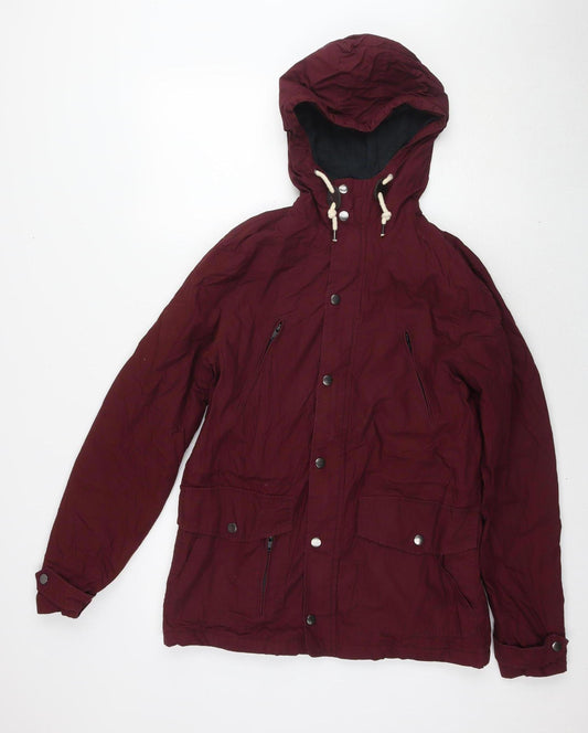 Topman Men's Red Parka Jacket S Hooded Casual