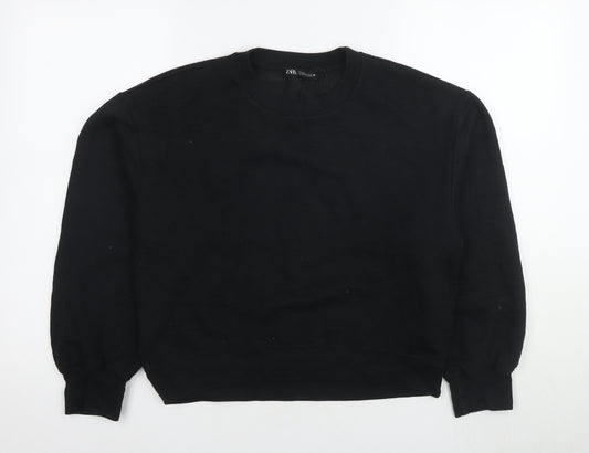 Zara Women's Black Pullover Sweatshirt M - Casual Crew Neck