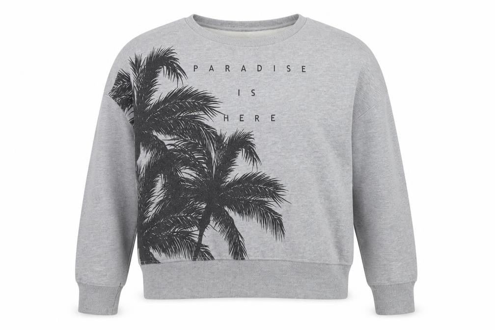 Front view of Mango Collection Women's Grey Graphic Pullover Sweatshirt M