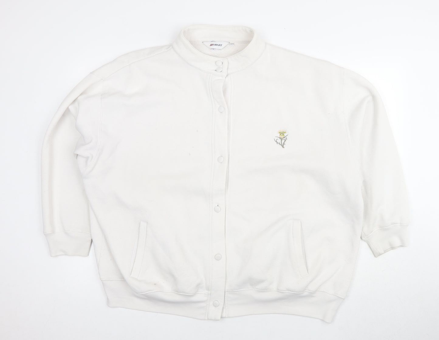 Damart Women's White Long Sleeve Button Sweater