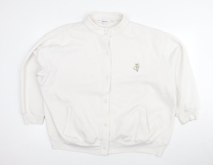 Damart Women's White Long Sleeve Button Sweater