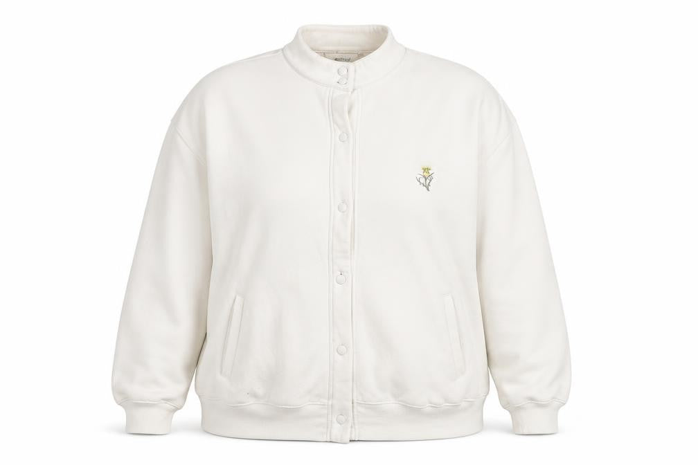 Front view of Damart Women's White Long Sleeve Button Sweater