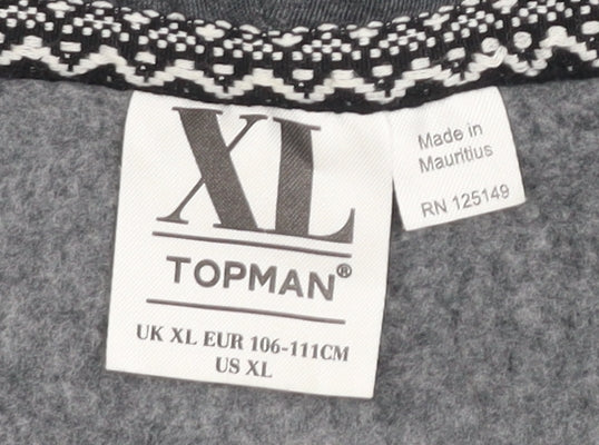 Topman Men's Grey XL Fleece Full Zip Hoodie