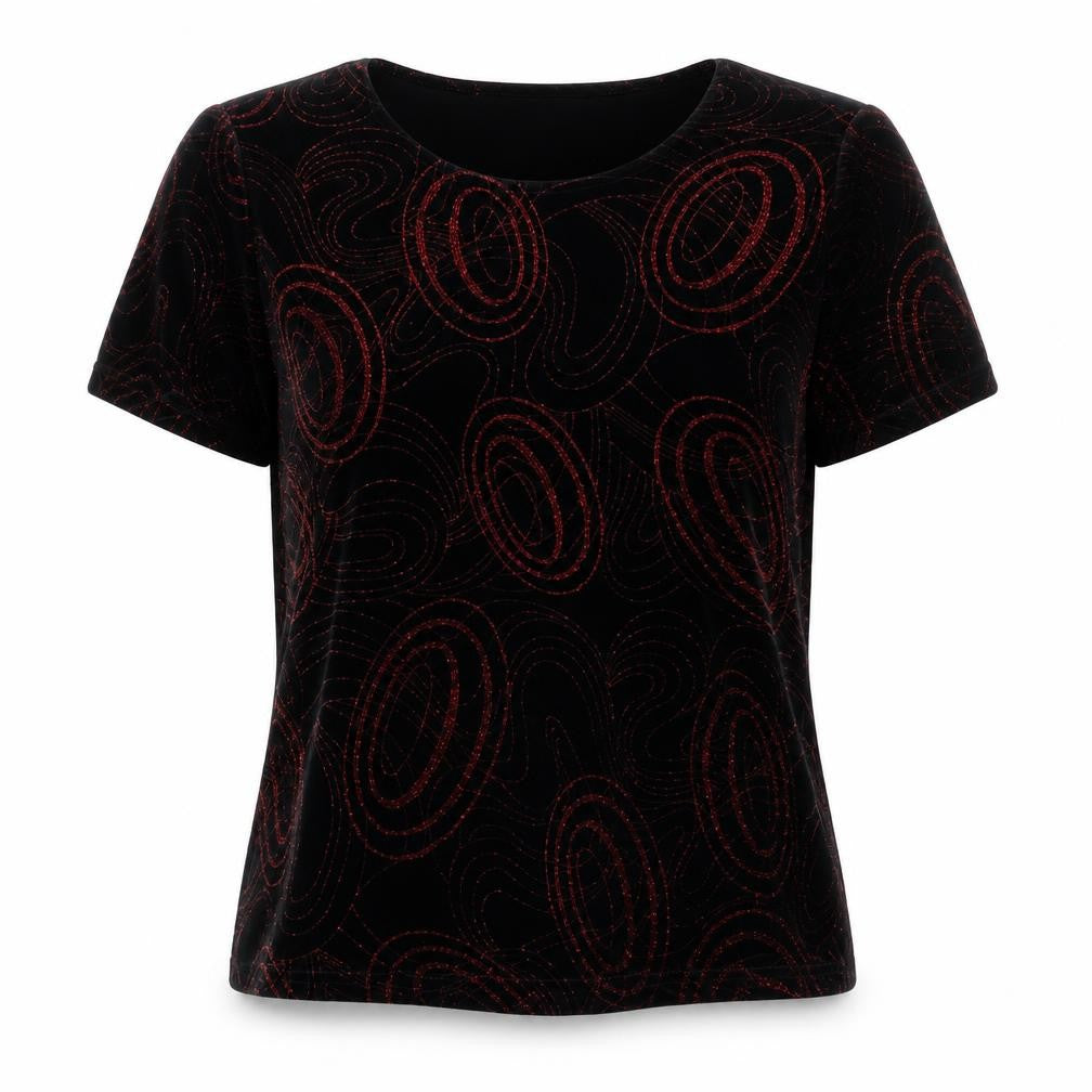 Front view of Bonmarché Women's Black Glitter T-Shirt, size 14