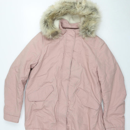 Marks & Spencer Women's Pink Faux Fur Trim Parka Size 12