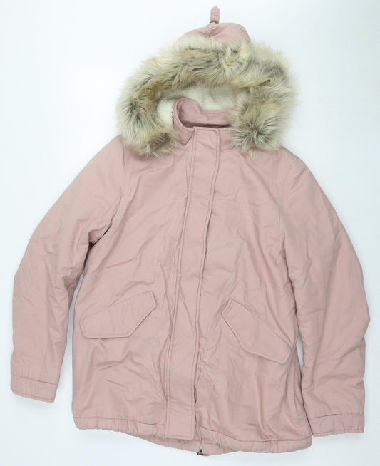 Marks & Spencer Women's Pink Faux Fur Trim Parka Size 12