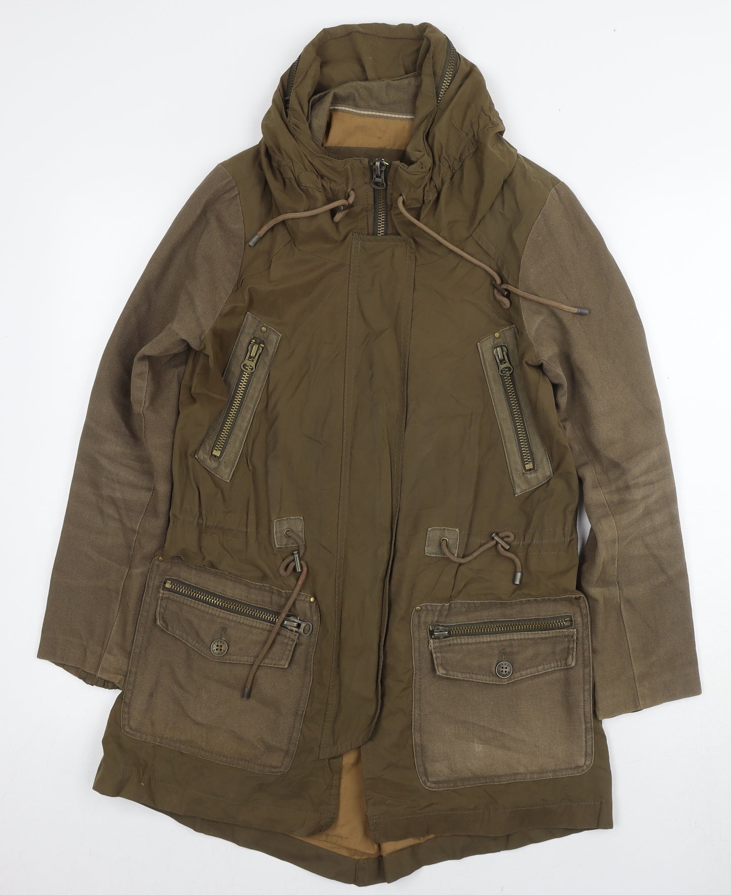 Zara Women's Green Parka Jacket Size 8 with Hood