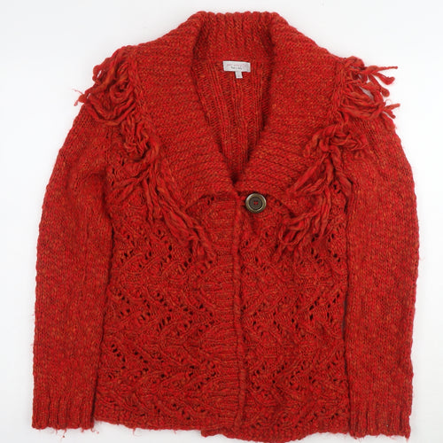 Per Una Women's Red Cardigan, Size S, Chunky-Knit Fringe