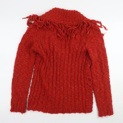 Per Una Women's Red Cardigan, Size S, Chunky-Knit Fringe