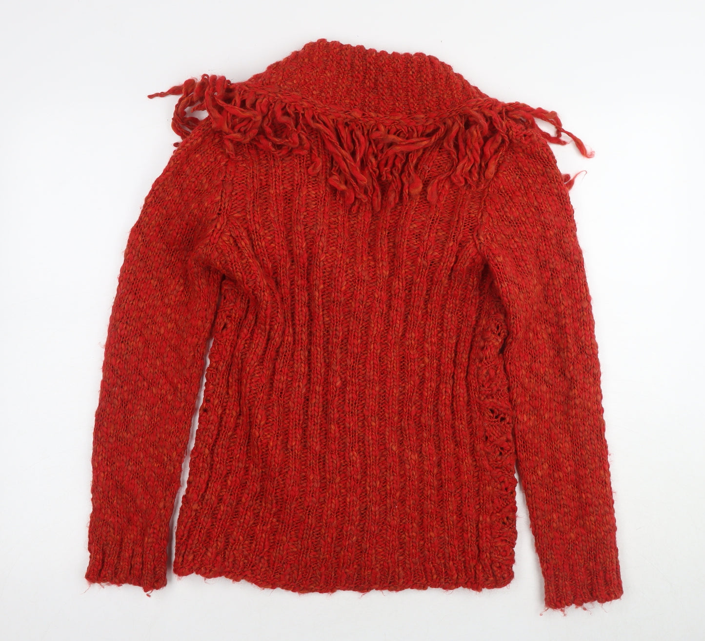 Per Una Women's Red Cardigan, Size S, Chunky-Knit Fringe