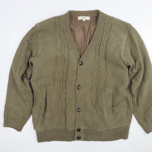 ZS Menswear Brown Cable-Knit Cardigan L