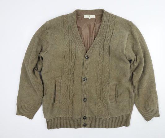 ZS Menswear Brown Cable-Knit Cardigan L