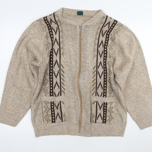 Benbrook Men's Beige Aztec Knit Full Zip Jumper S