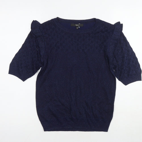 Next Women's Blue Knit Top - Size 12 - Puff Sleeve