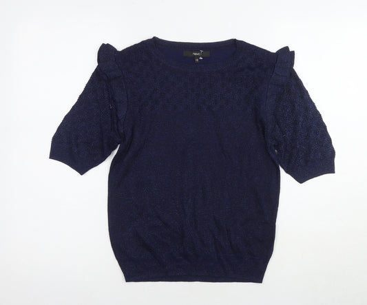 Next Women's Blue Knit Top - Size 12 - Puff Sleeve