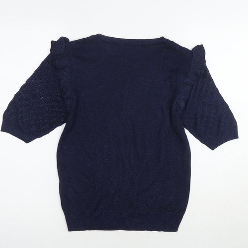 Next Women's Blue Knit Top - Size 12 - Puff Sleeve