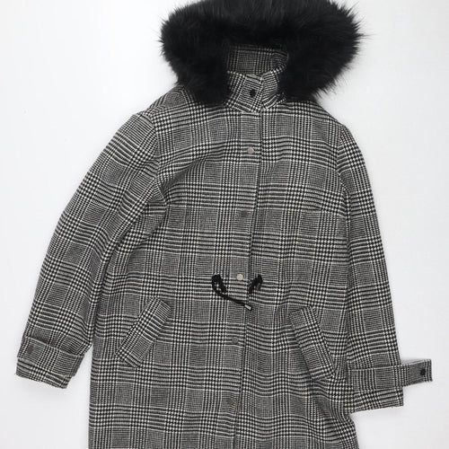 Marks and Spencer Women's Black Check Parka Coat Size 12