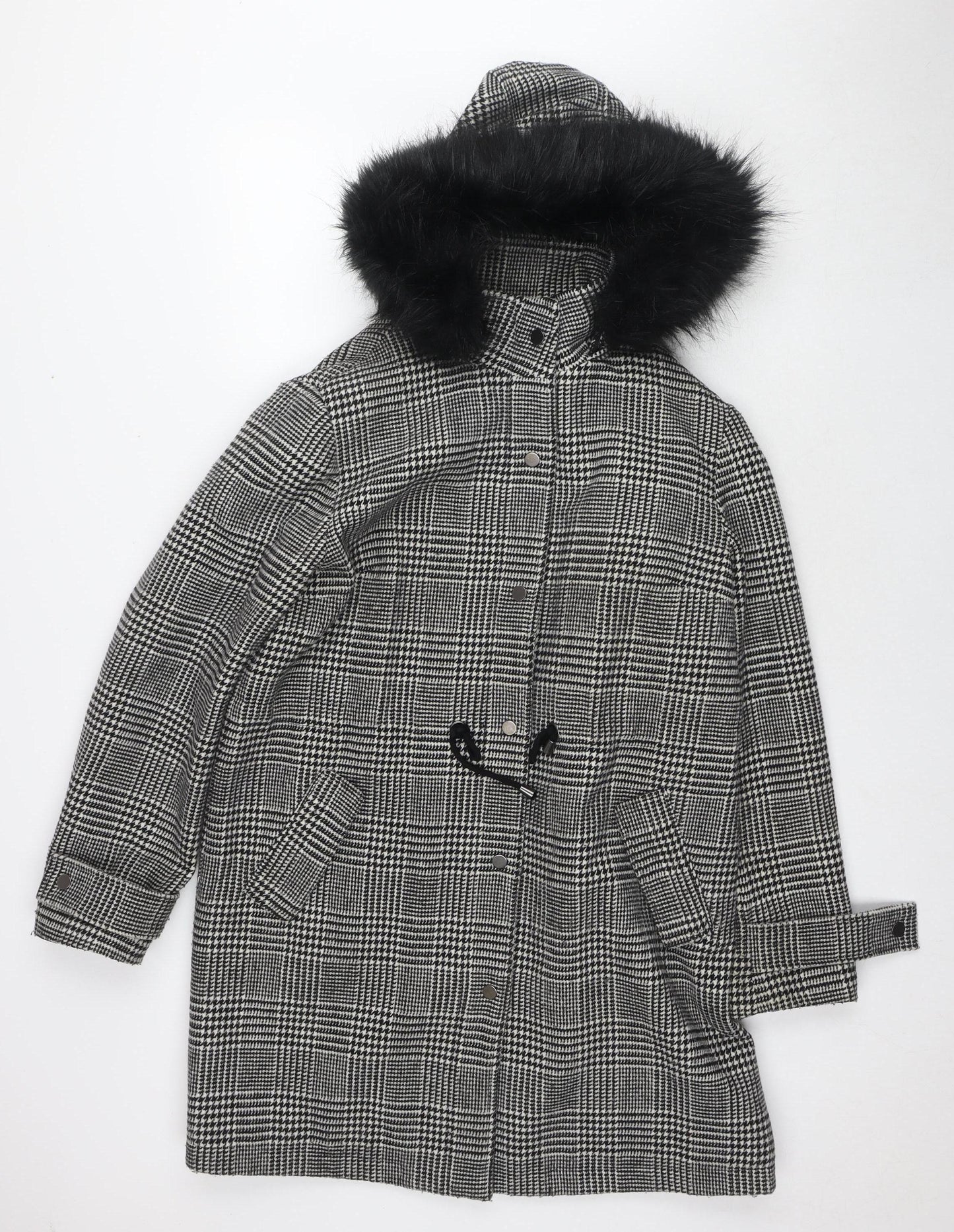 Marks and Spencer Women's Black Check Parka Coat Size 12