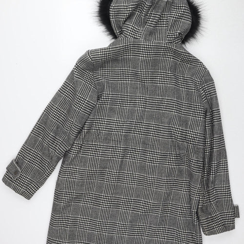 Marks and Spencer Women's Black Check Parka Coat Size 12