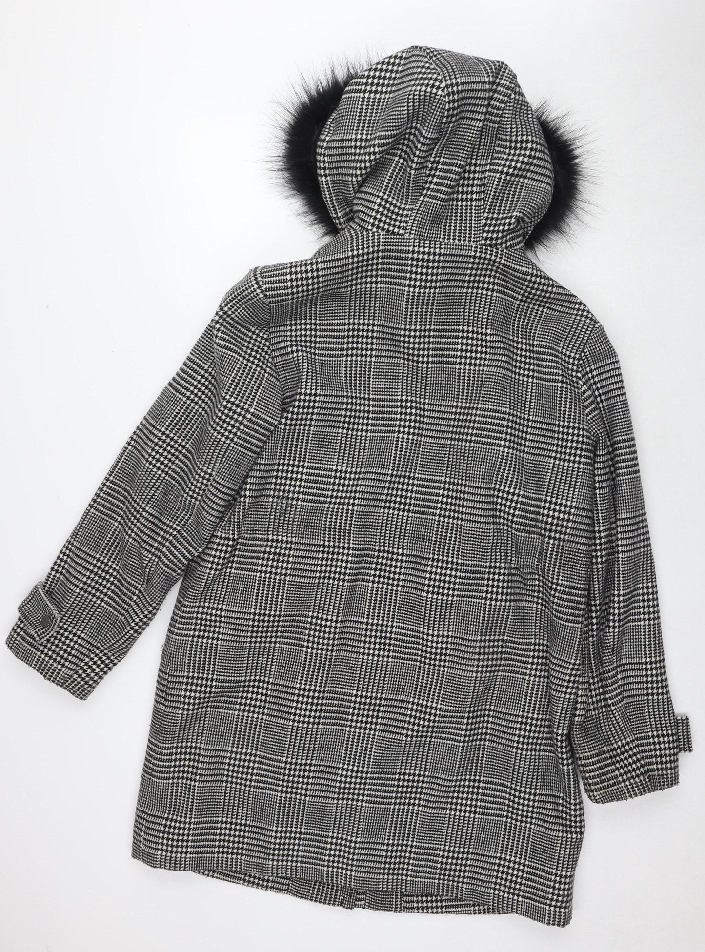 Marks and Spencer Women's Black Check Parka Coat Size 12