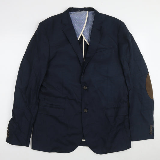 Next Men's Blue Slim Fit Blazer 42L, Linen-Cotton