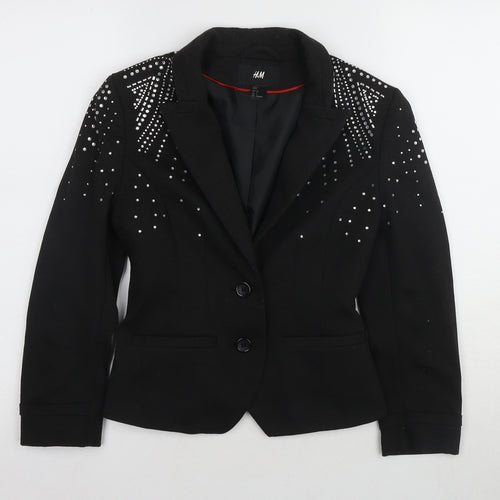 H&M Women's Black Slim Fit Studded Blazer Size 8