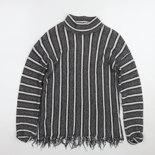Topshop Women's Black Striped Mock Neck Jumper Size 6