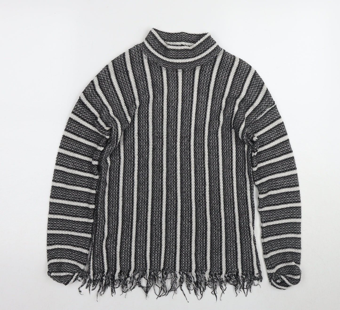Topshop Women's Black Striped Mock Neck Jumper Size 6