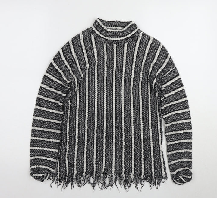 Topshop Women's Black Striped Mock Neck Jumper Size 6