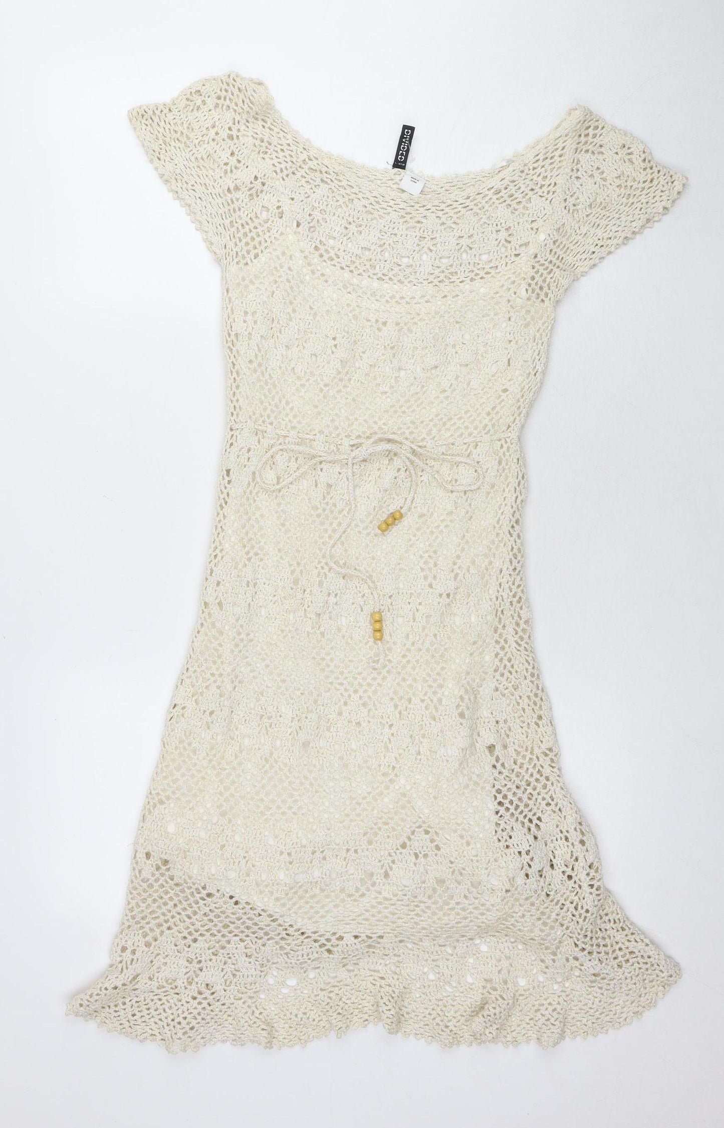 DIVIDED Women's Beige Mini Crochet Dress Size 8
