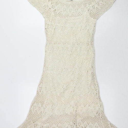 DIVIDED Women's Beige Mini Crochet Dress Size 8