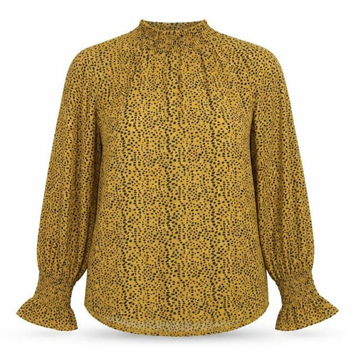 Mandi Women's Yellow Animal Print Blouse, Size 12, Long Sleeve