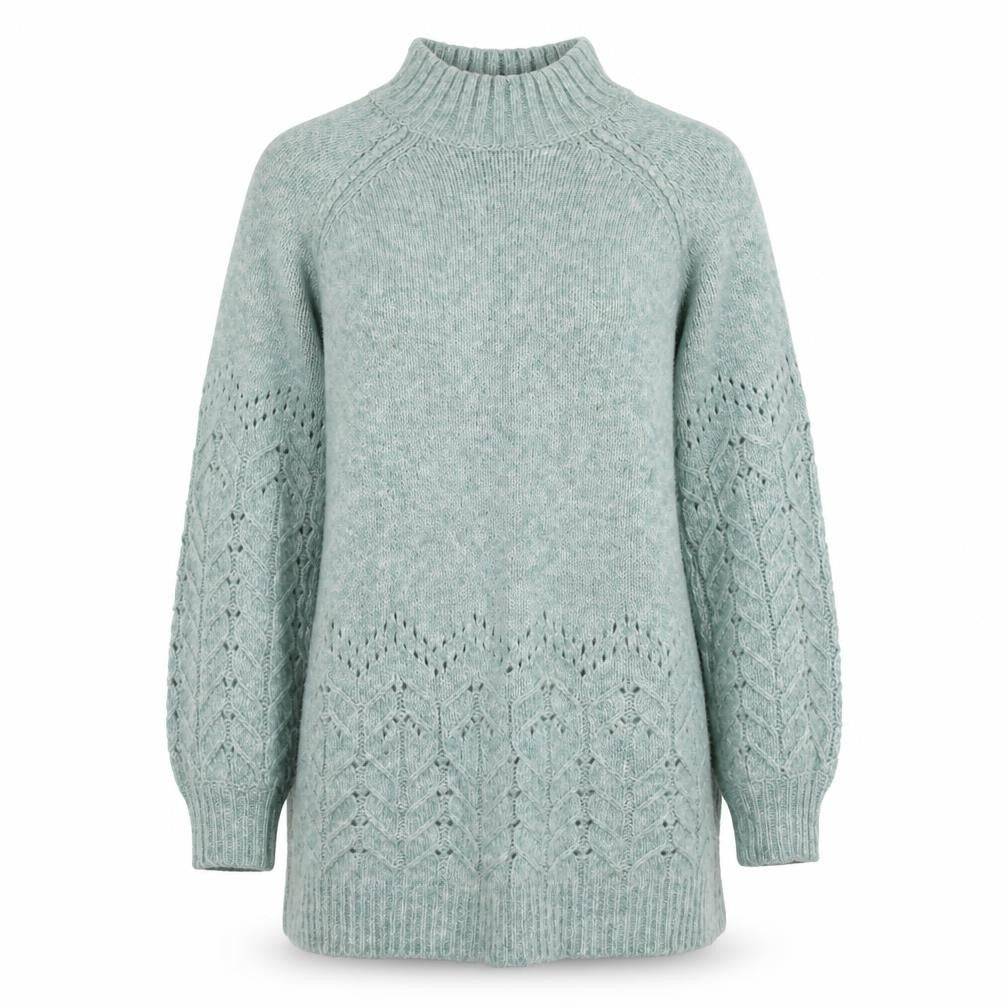 Front view of M&Co Women's Green Chunky Knit Pullover, size 12