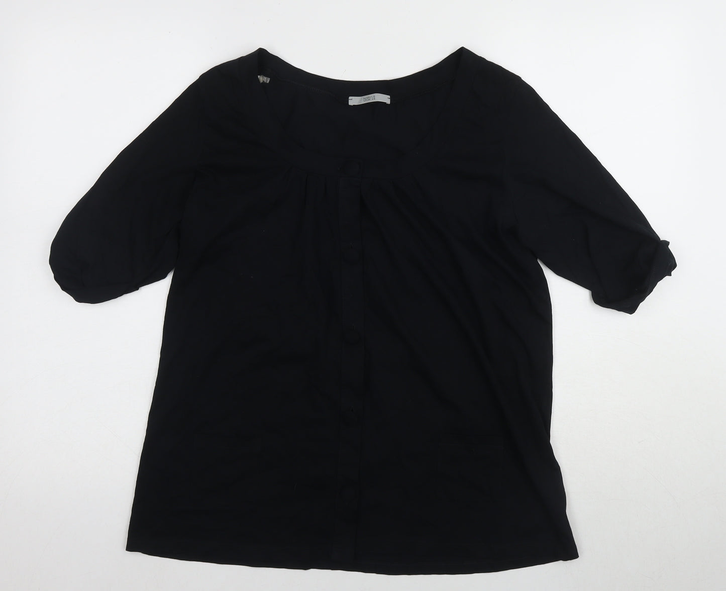 Marks and Spencer Women's Black 3/4 Sleeve Button-Up Top Size 18