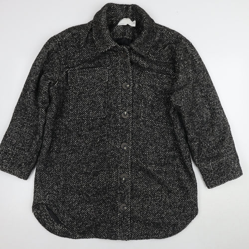ASOS Women's Black Tweed Herringbone Coat Size 8