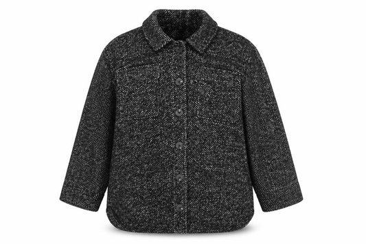 Front view of ASOS Women's Black Tweed Herringbone Coat, size 8
