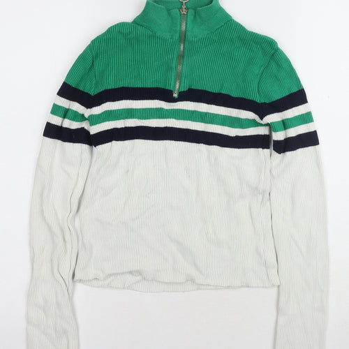 Urban Outfitters Women's Green Striped Full Zip Jumper