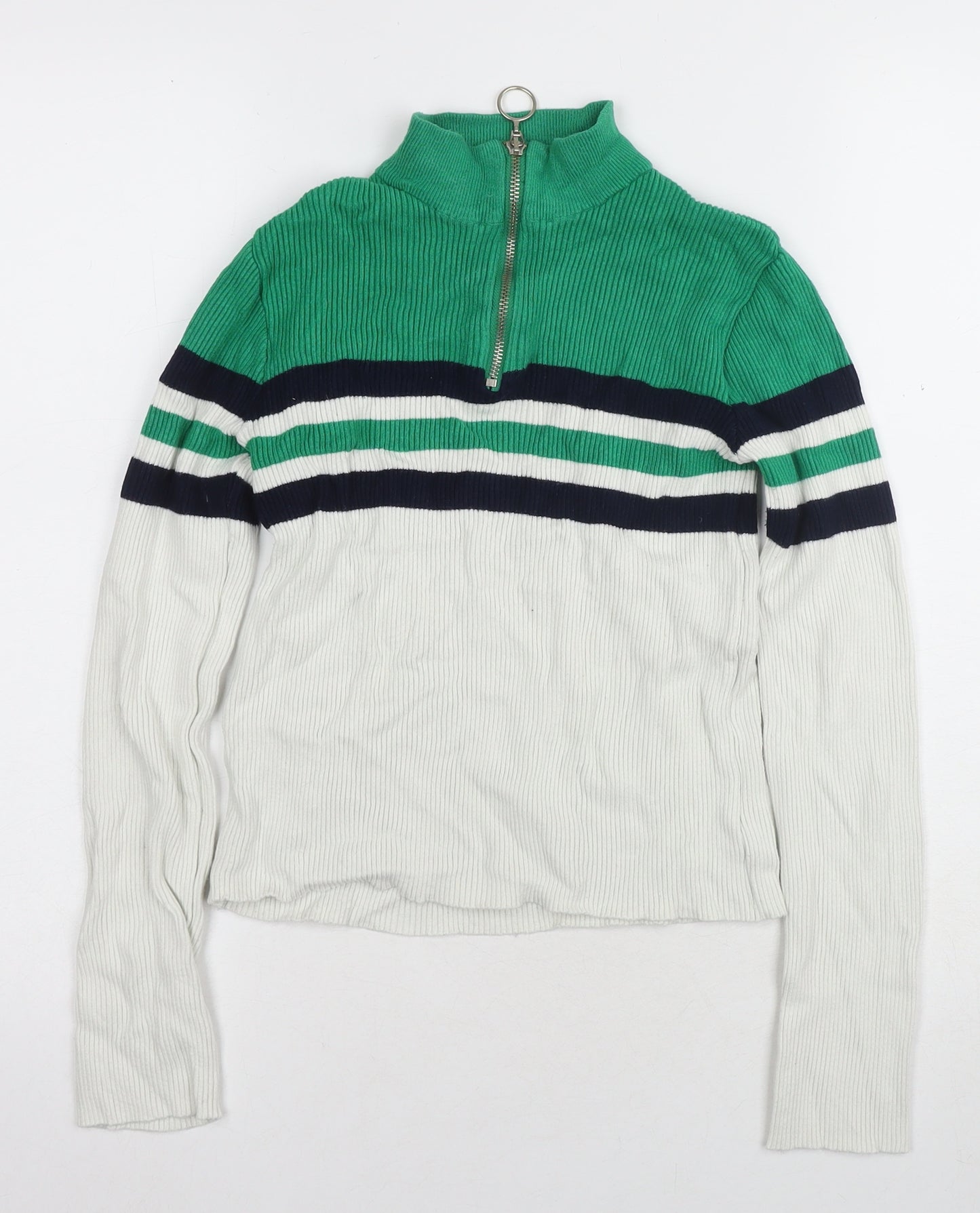 Urban Outfitters Women's Green Striped Full Zip Jumper