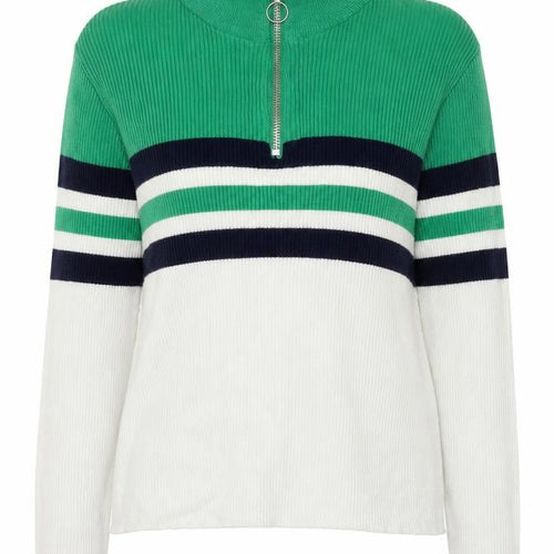 Urban Outfitters Women's Green Striped Full Zip Jumper