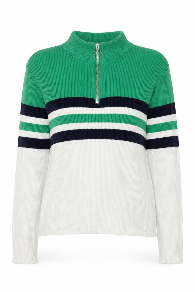 Urban Outfitters Women's Green Striped Full Zip Jumper