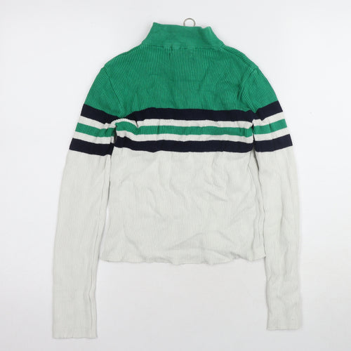 Urban Outfitters Women's Green Striped Full Zip Jumper