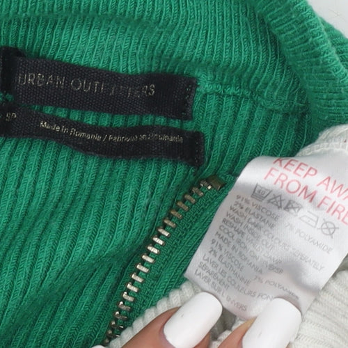 Urban Outfitters Women's Green Striped Full Zip Jumper