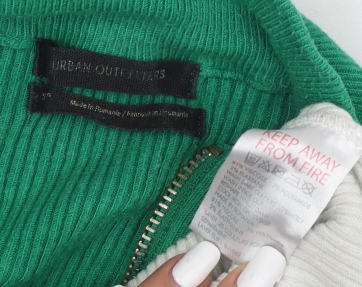 Urban Outfitters Women's Green Striped Full Zip Jumper