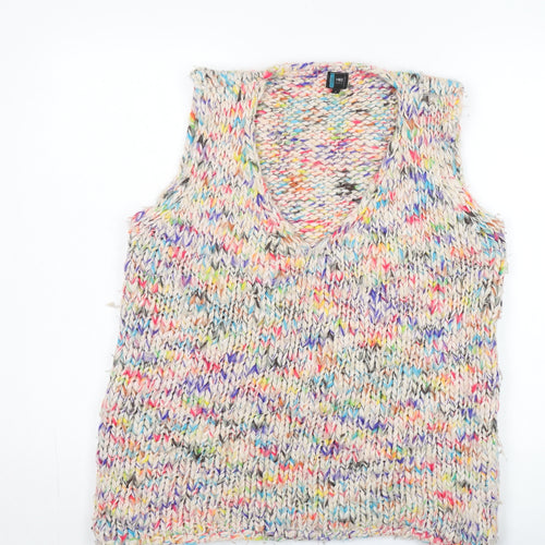 Gloria Yu Women's Multicoloured Knit Vest - V-Neck, Relaxed Fit Size 8