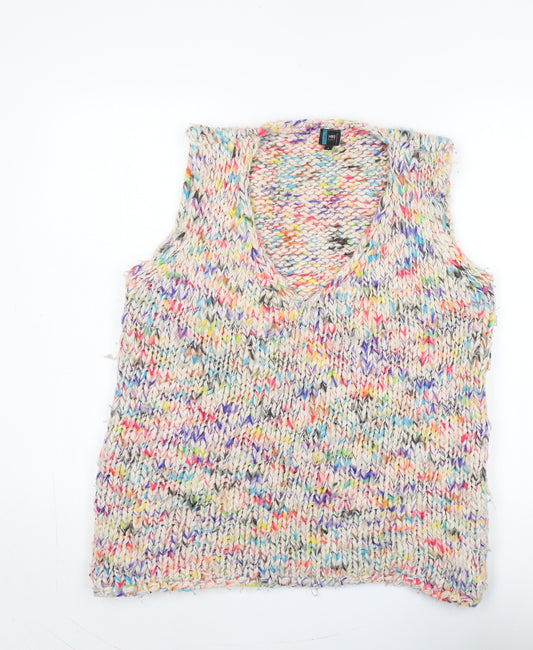 Gloria Yu Women's Multicoloured Knit Vest - V-Neck, Relaxed Fit Size 8