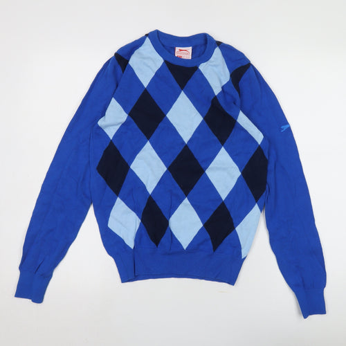 Slazenger Men's Blue Argyle Pullover Jumper Size L