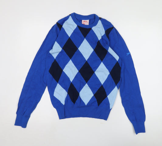 Slazenger Men's Blue Argyle Pullover Jumper Size L