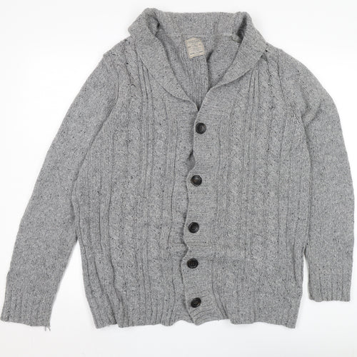Springfield Men's Grey XL Cardigan, Cable Knit Button-Up