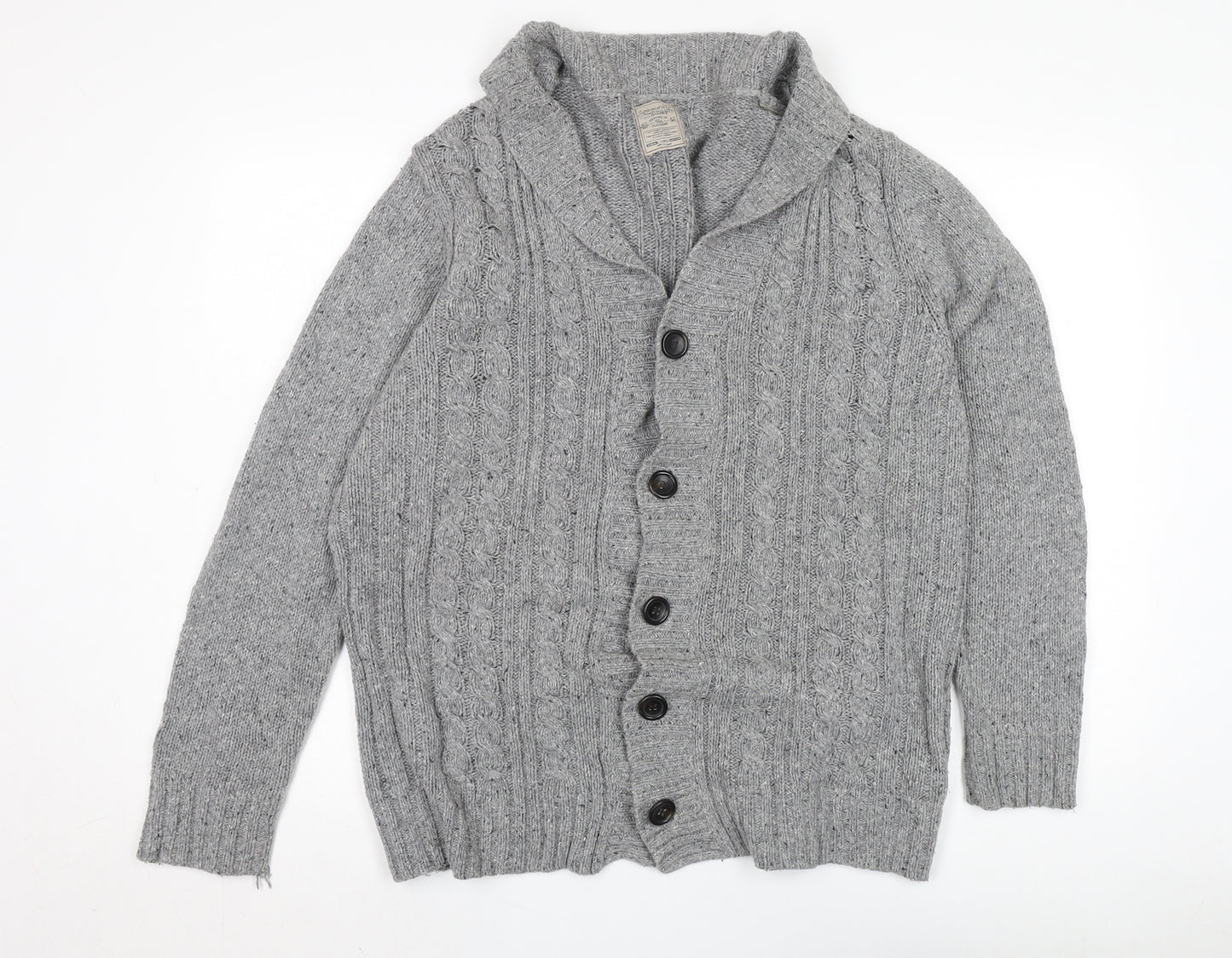 Springfield Men's Grey XL Cardigan, Cable Knit Button-Up