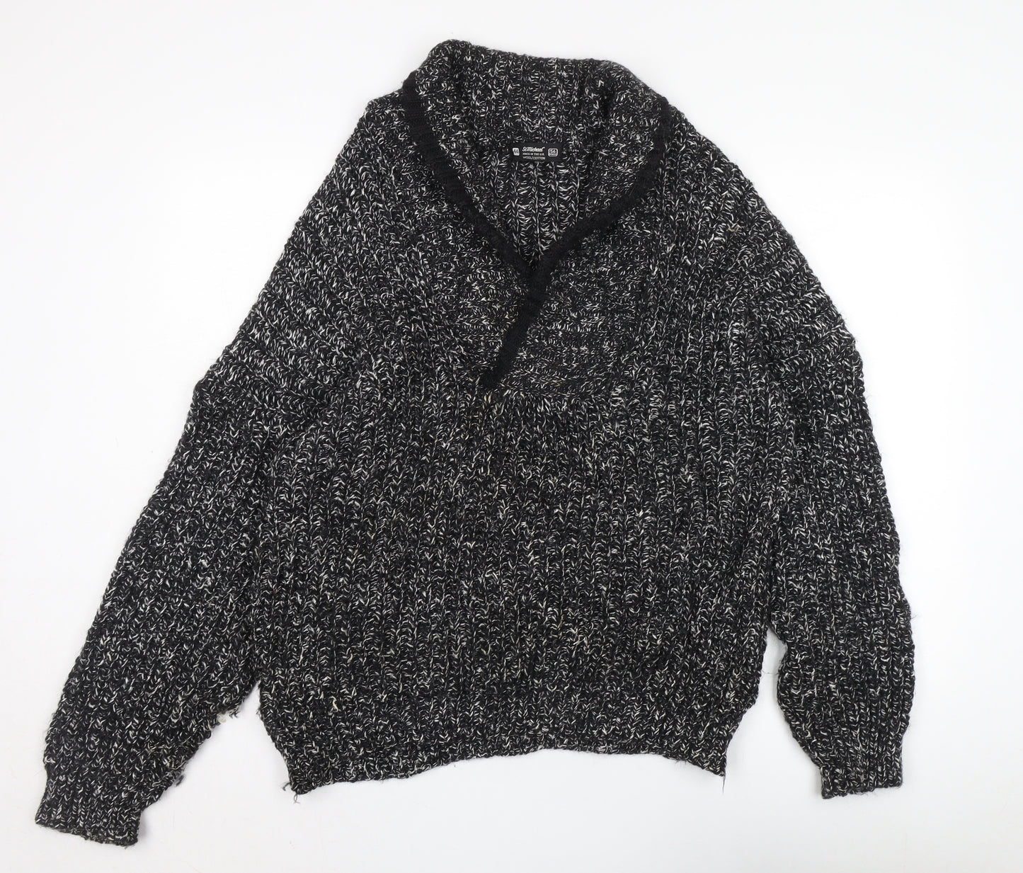 St Michael Men's Black Wool Pullover V-Neck Jumper